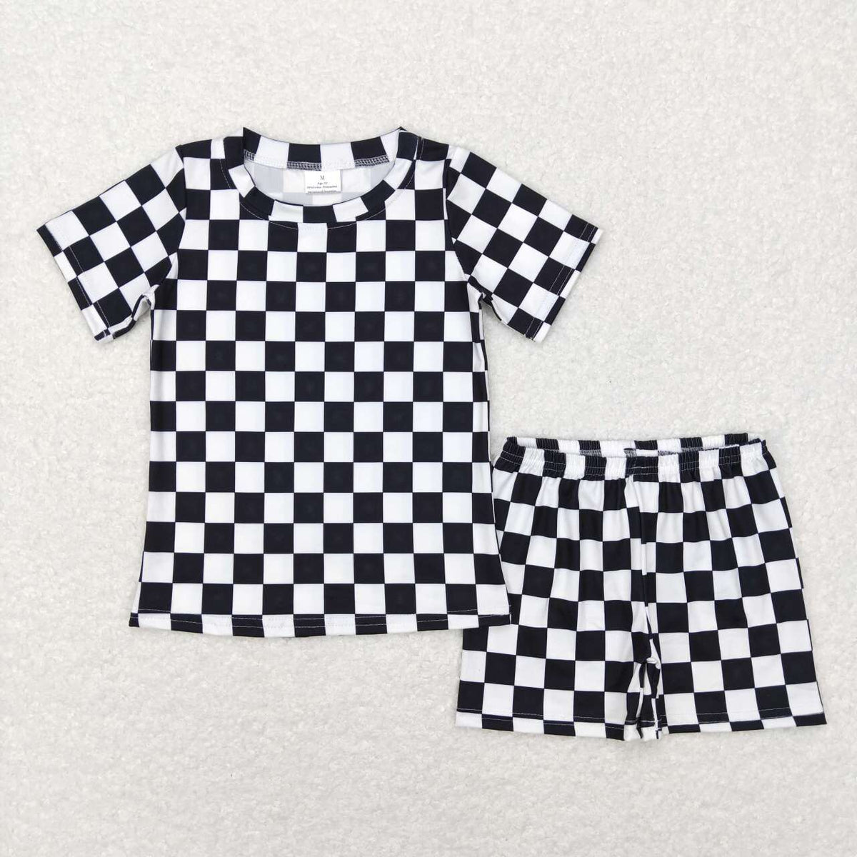 BSSO0327 Black checkered short sleeve shorts kids pajamas