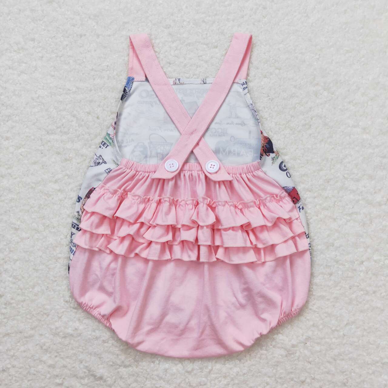 SR0911 Farm Tractor Pig Pink Sleeveless Girls Romper