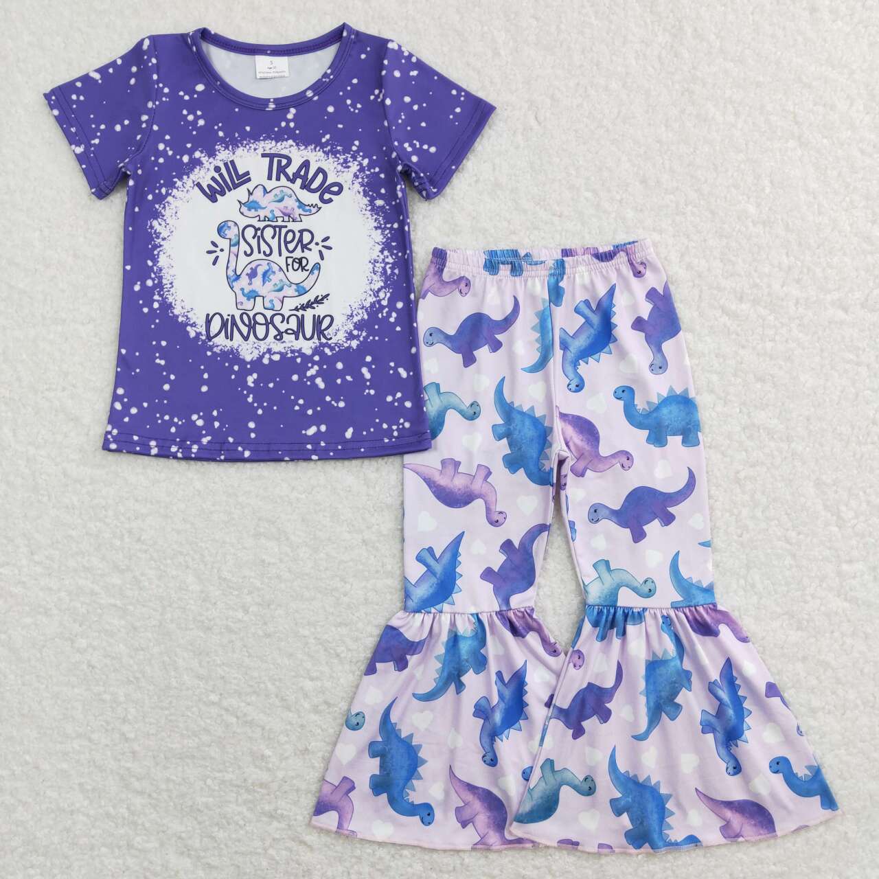 GSPO0915 Will trade dinosaur purple short sleeve pants girls set
