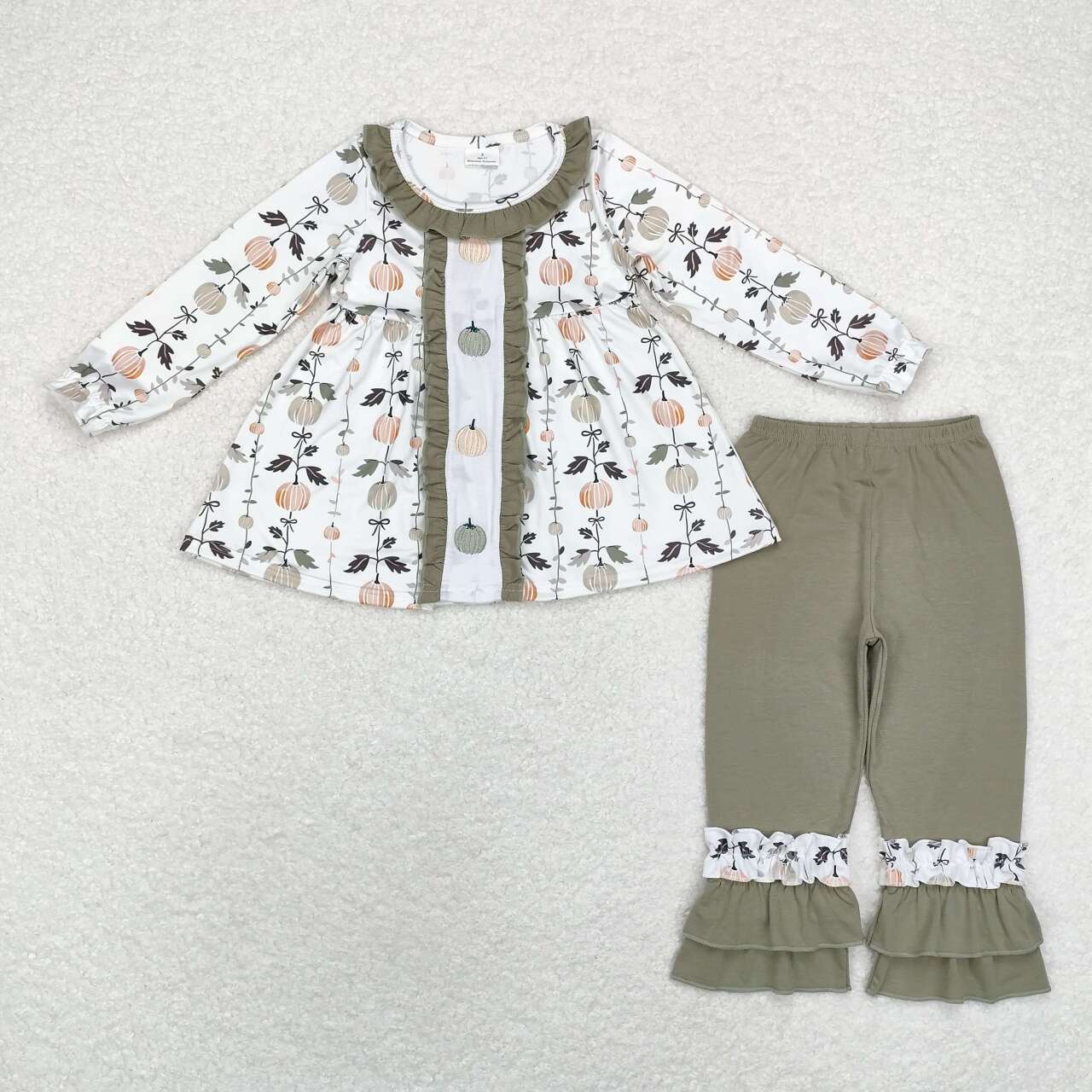 embroidery GLP1499 Autumn fall pumpkin long sleeve green pants girls pajamas