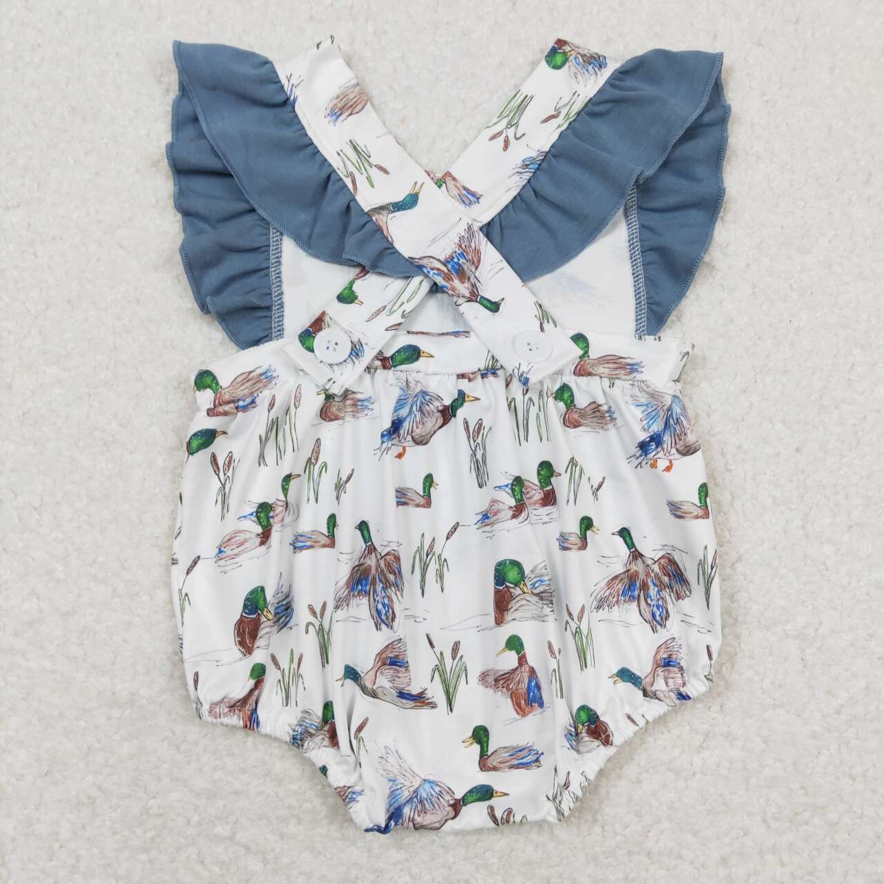 USA SHOP SR0893 Mallard Green Ruffles Flutter Sleeve Girls Romper