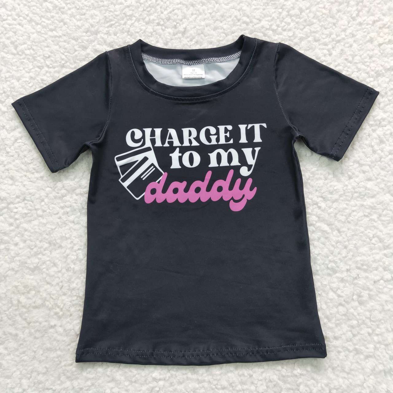 GT0314 Charge it to my daddy black short sleeve girls top