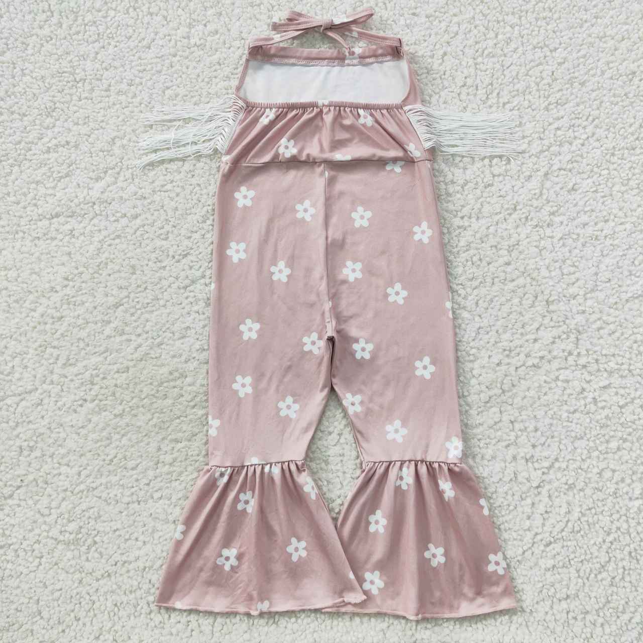 SR0424 Flowers lace up pink girls jumpsuits