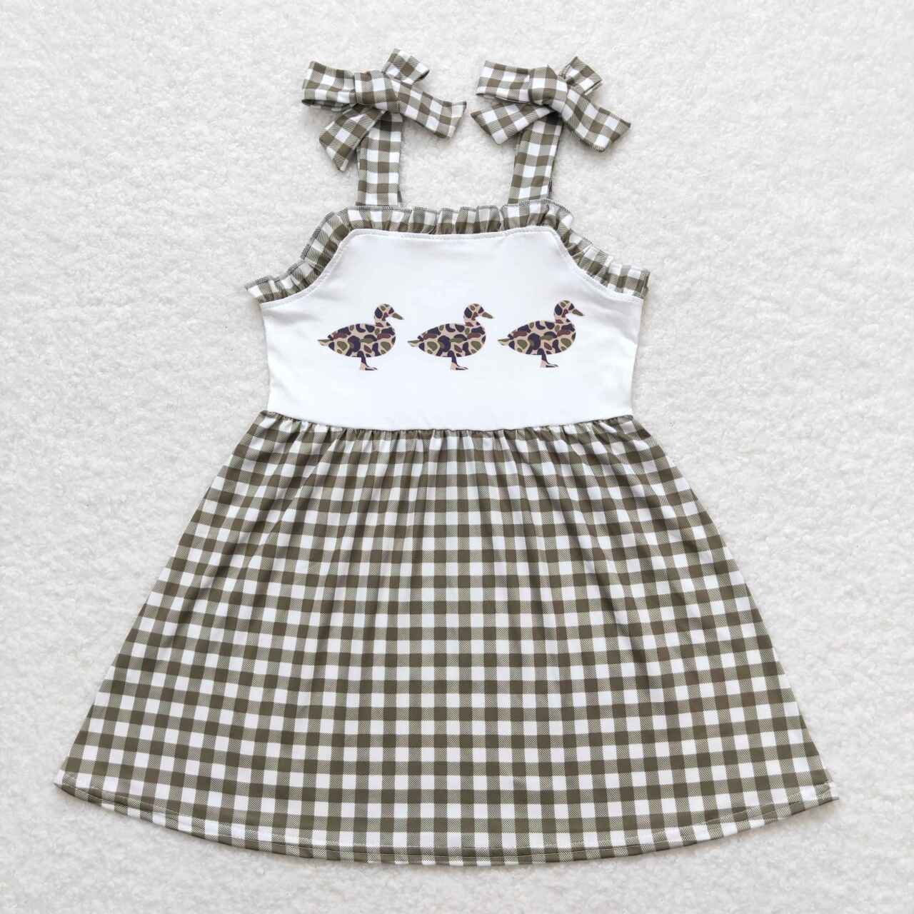 GSD0903 Camo mallard green checkered sleeveless girls dress