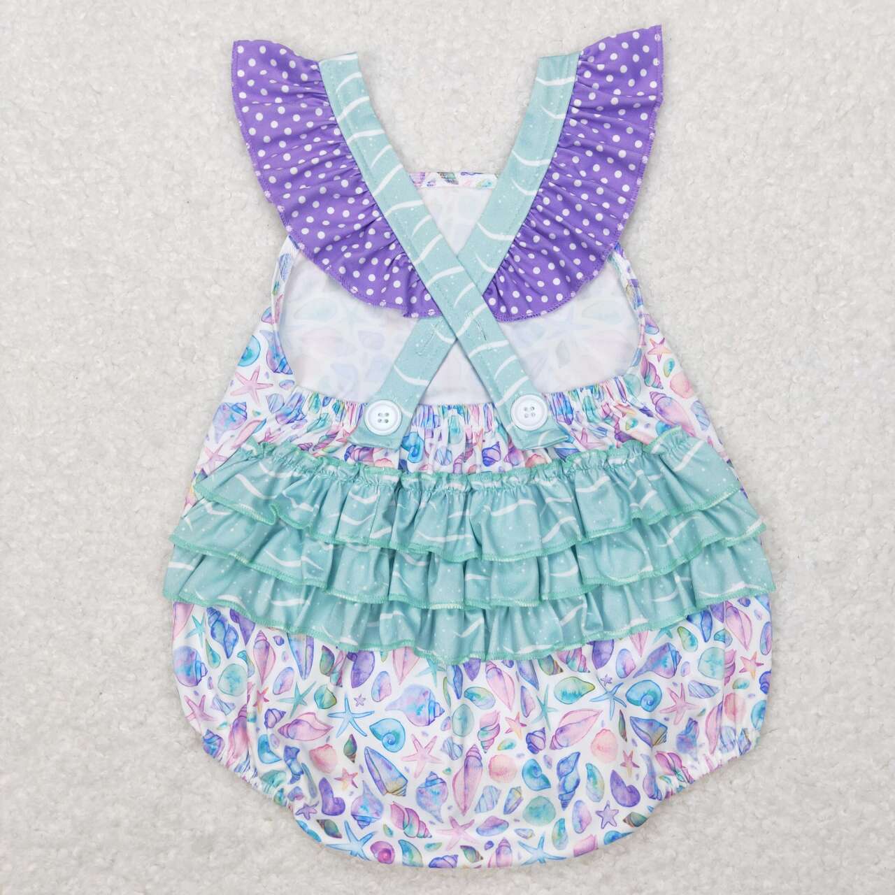 SR0735 Starfish shell purple flutter sleeve girls romper