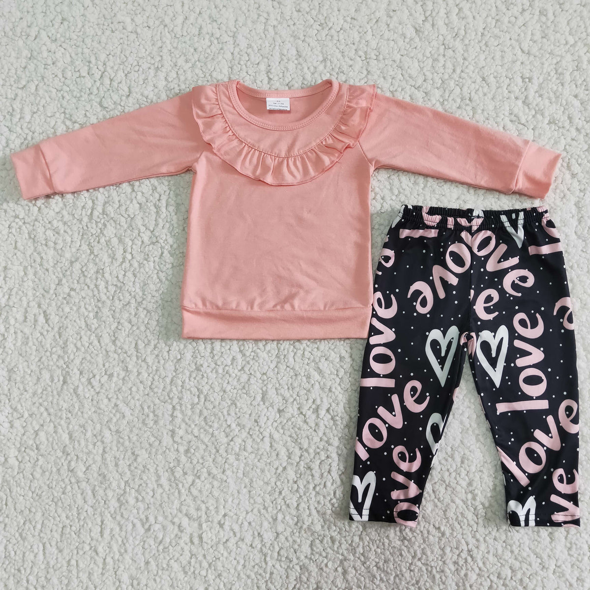 Valentine Pink Long Sleeve Love Print Pants Girls Set