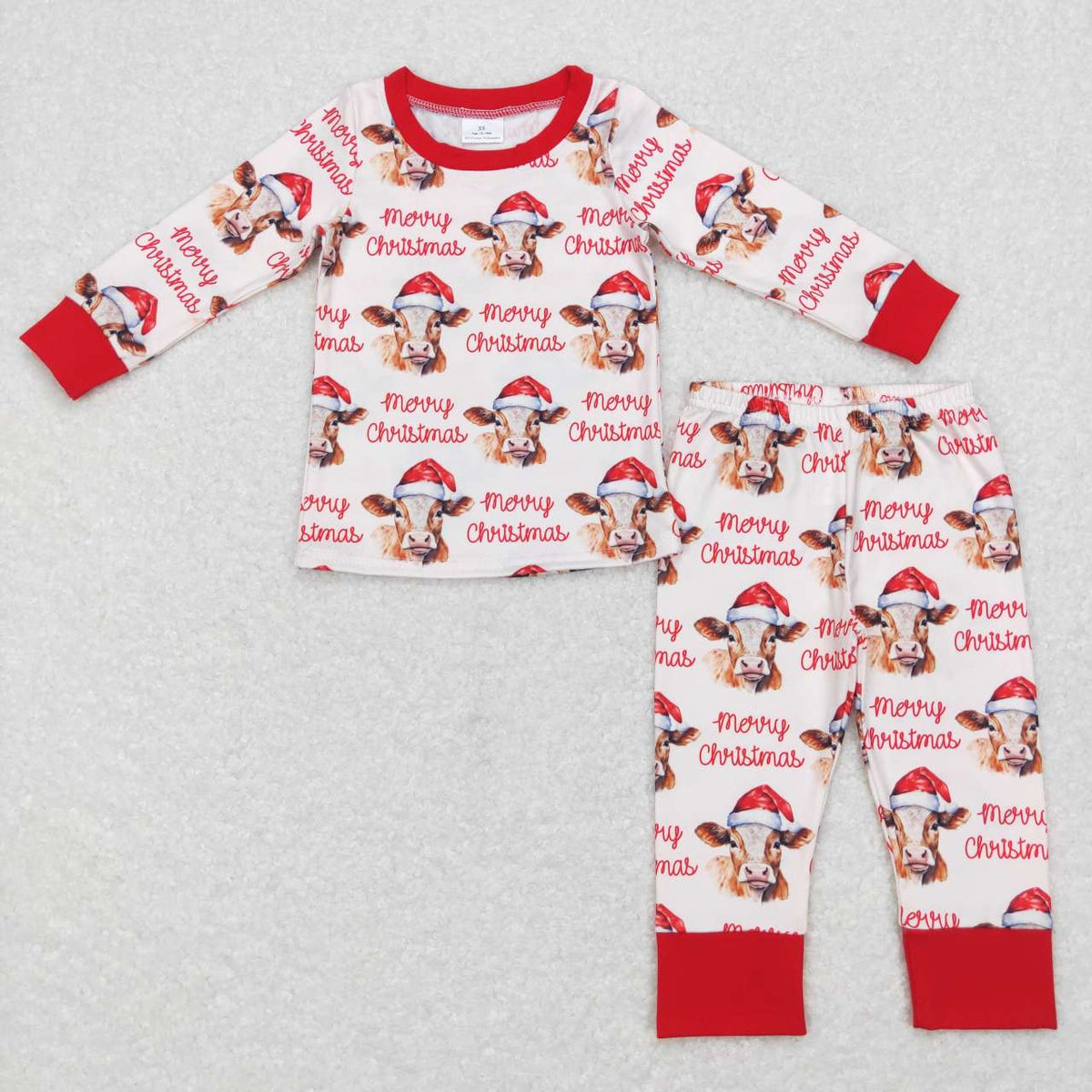 BLP0388 Merry Christmas cow red long sleeve boys pajamas
