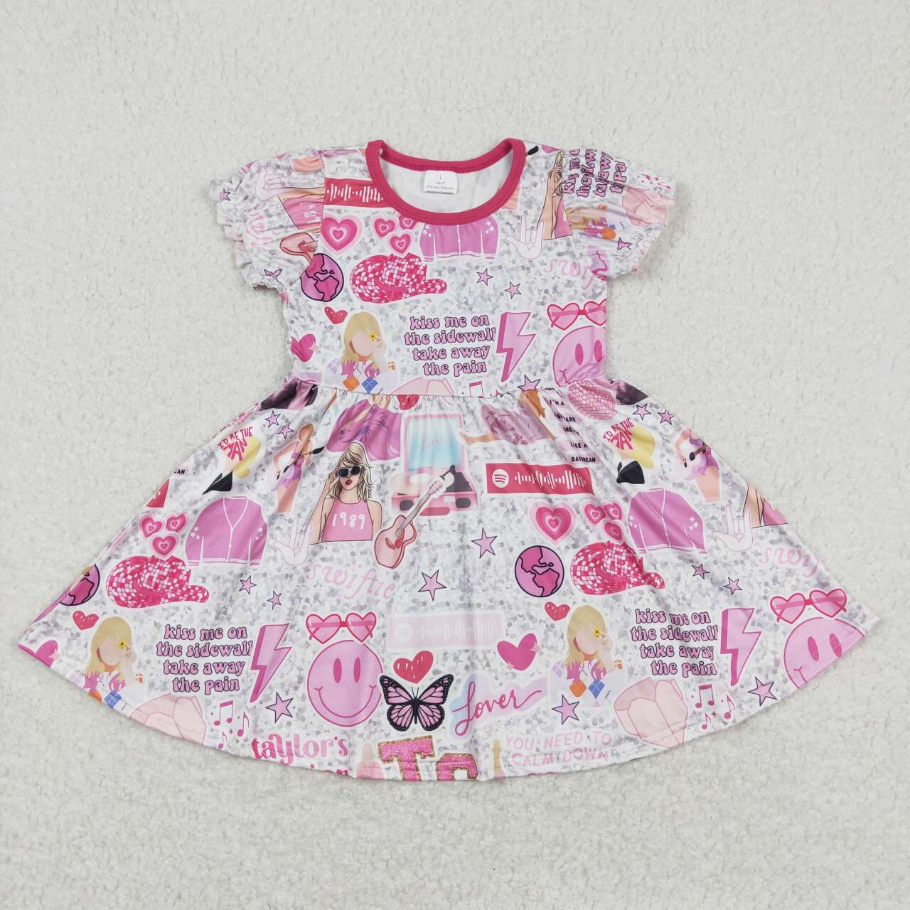 GSD0918 1989 Country singer hot pink short sleeve girls dress