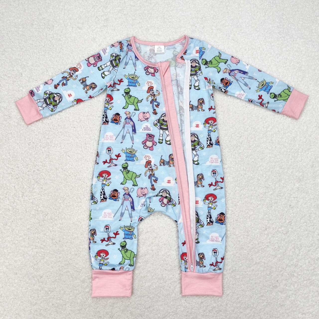 LR0987 bamboo cartoon toy bear blue zipper girls romper