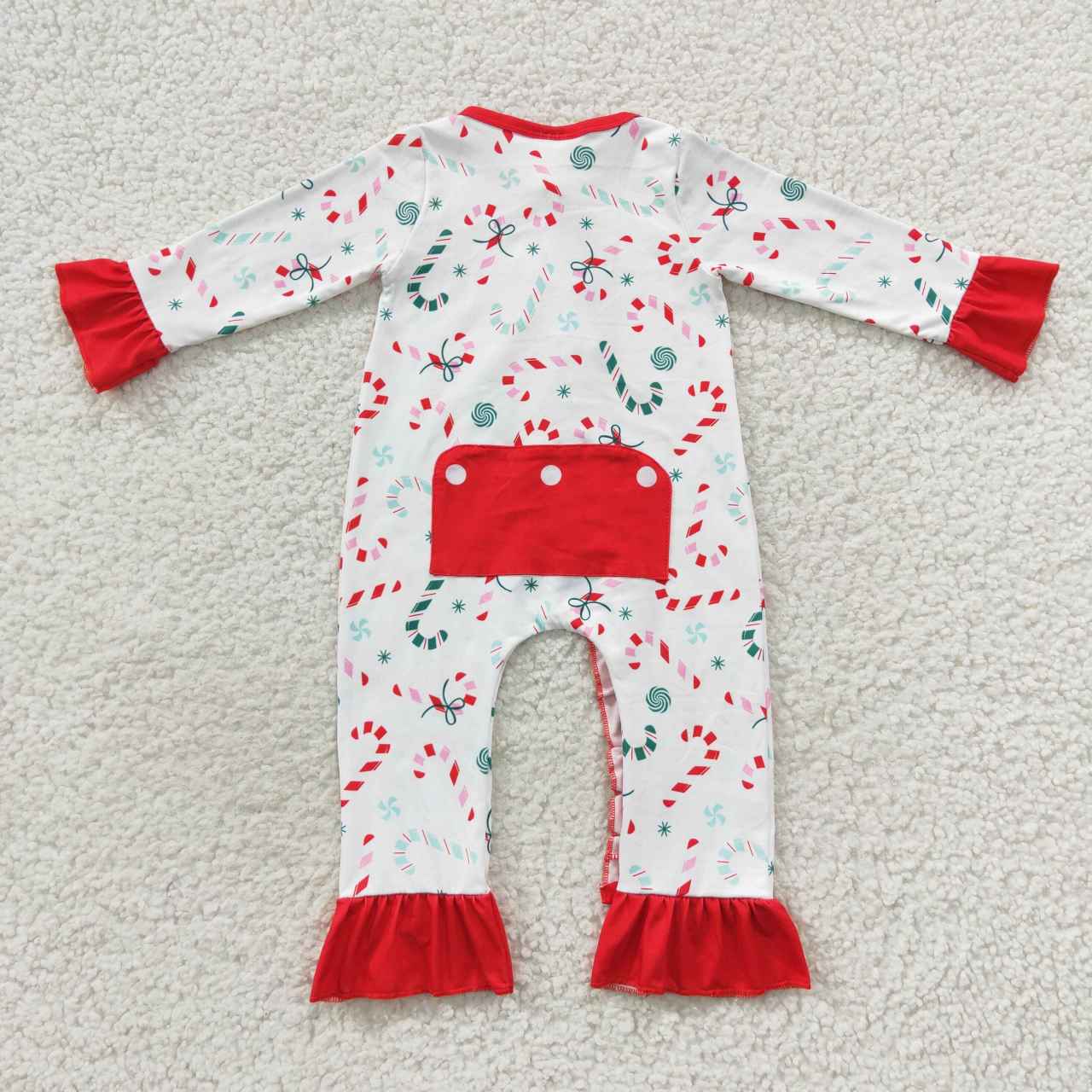 LR0501 Christmas Candy Cane Long Sleeve Girls Romper