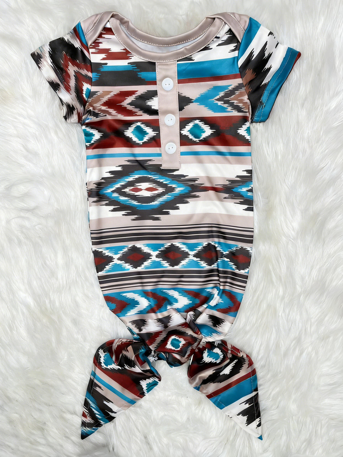 preorder NB0052 Western Aztec Short Sleeve Baby Girls Newbrown