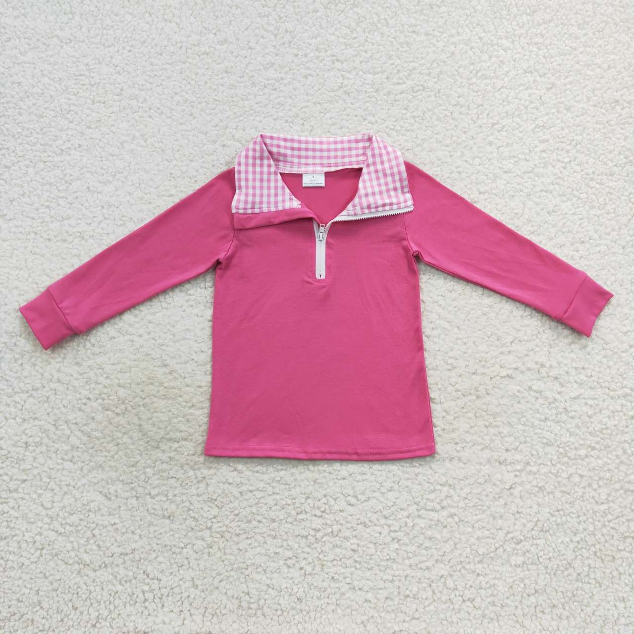 GT0276 Pink plaid hot pink long sleeve girls top