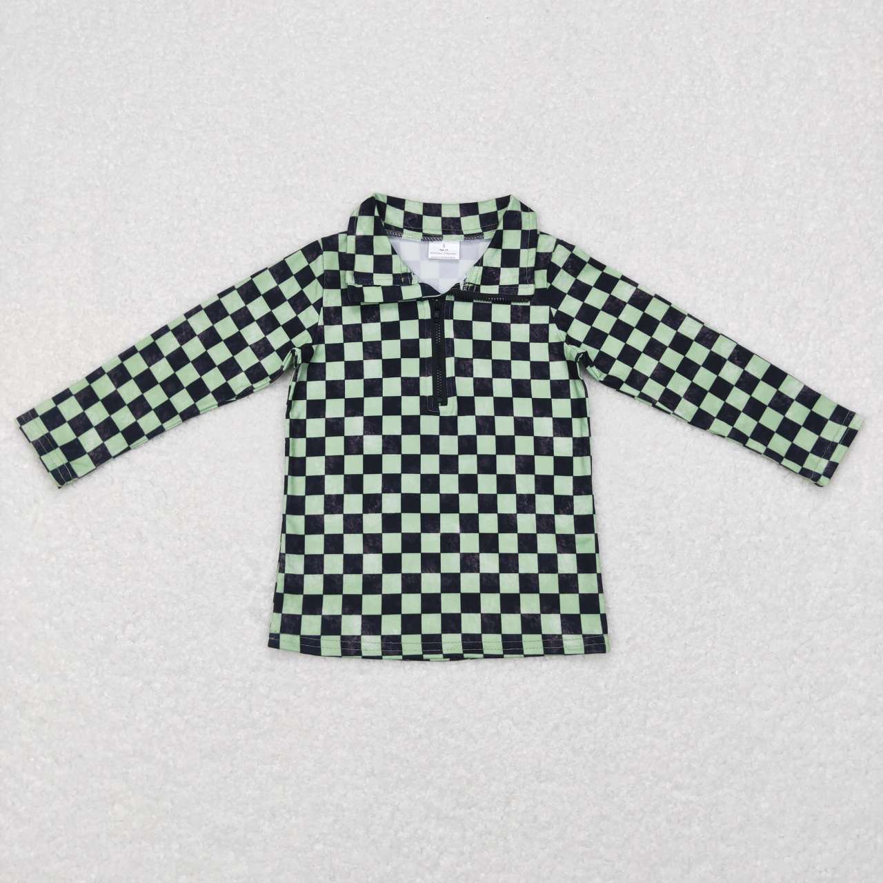 BT0399 Black & green checkered long sleeve boys pullover