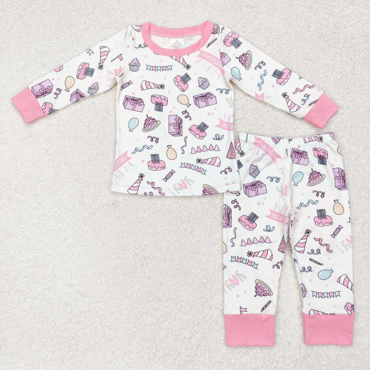 GLP1190 happy birthday cake balloon pink long sleeve pants girls pajamas