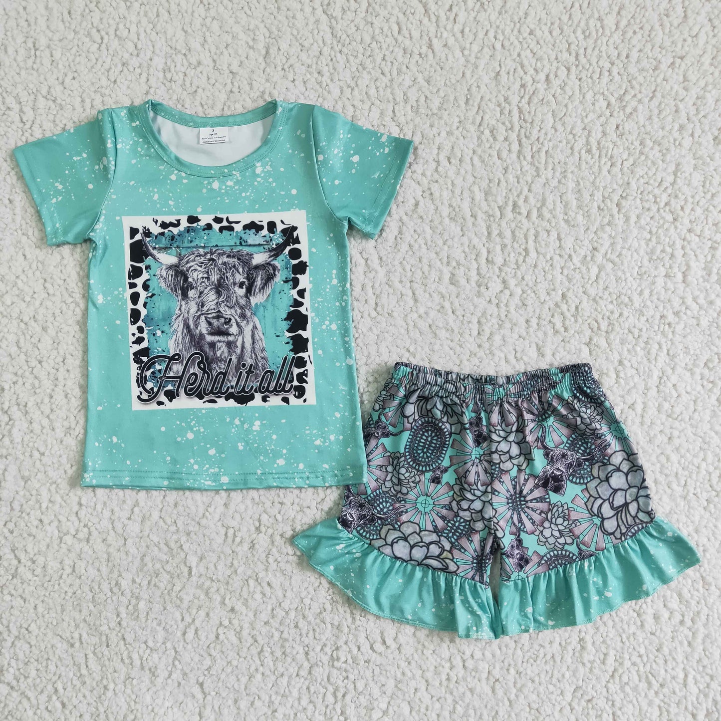 GSSO0066 Heifer Green Baby Girls Summer Set