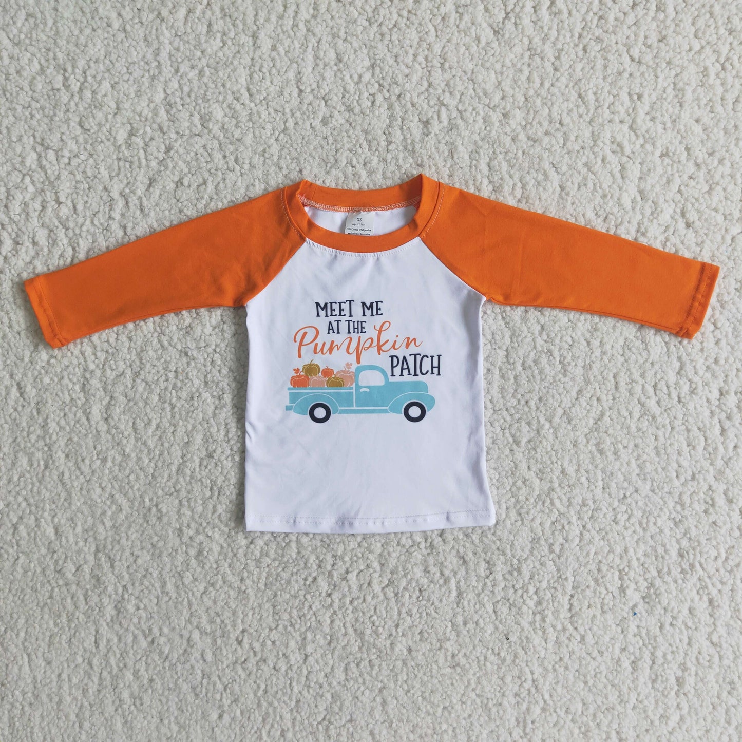 6 A11-17 Orange Raglan Long Sleeve Pumpkin Truck Boys Fall T-shirts