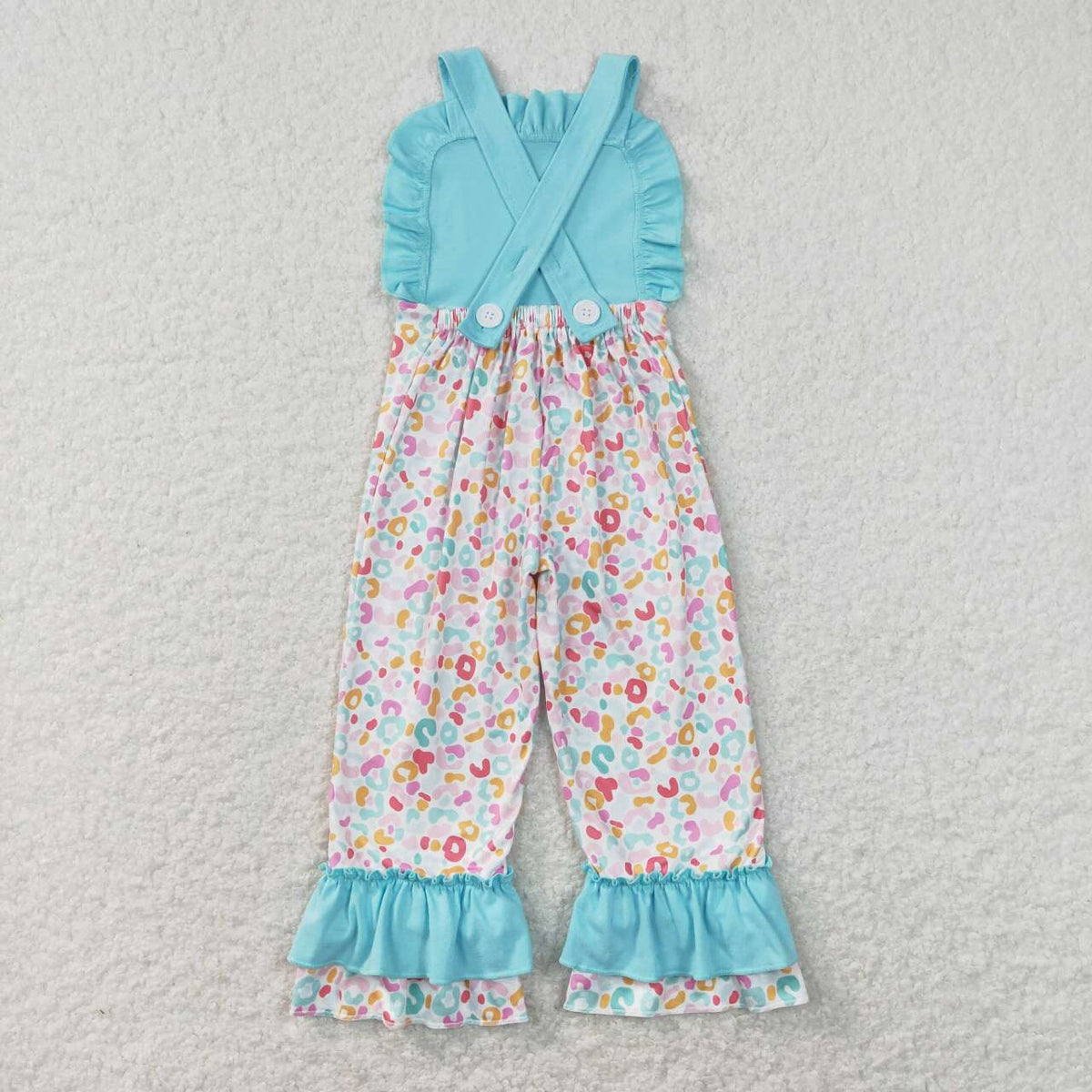 SR0966 Colorful Leopard Blue Sleeveless Girls Jumpsuits