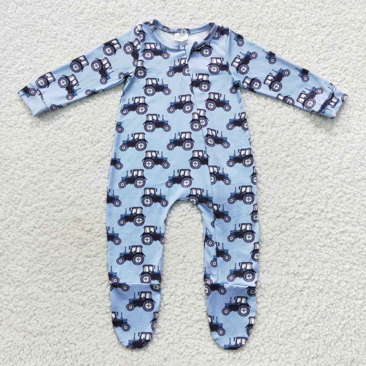 LR0537 Farm blue tractors long sleeve kids romper