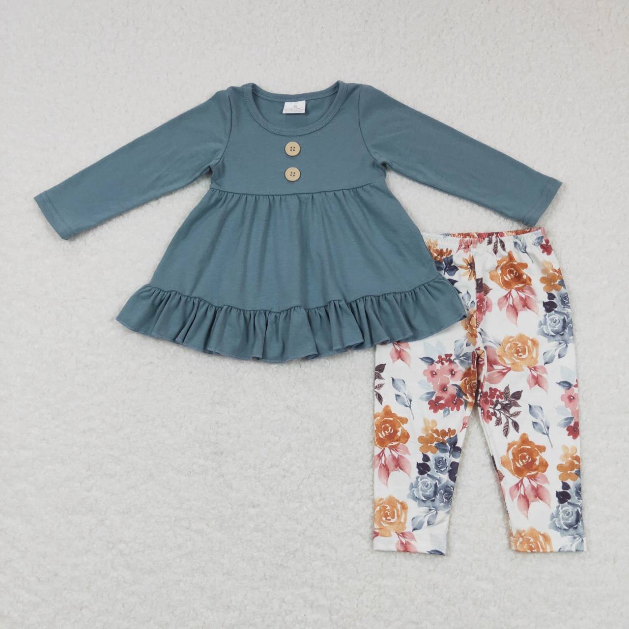 USA SHOP GLP0852 Blue long sleeve colorful flowers pants girls set