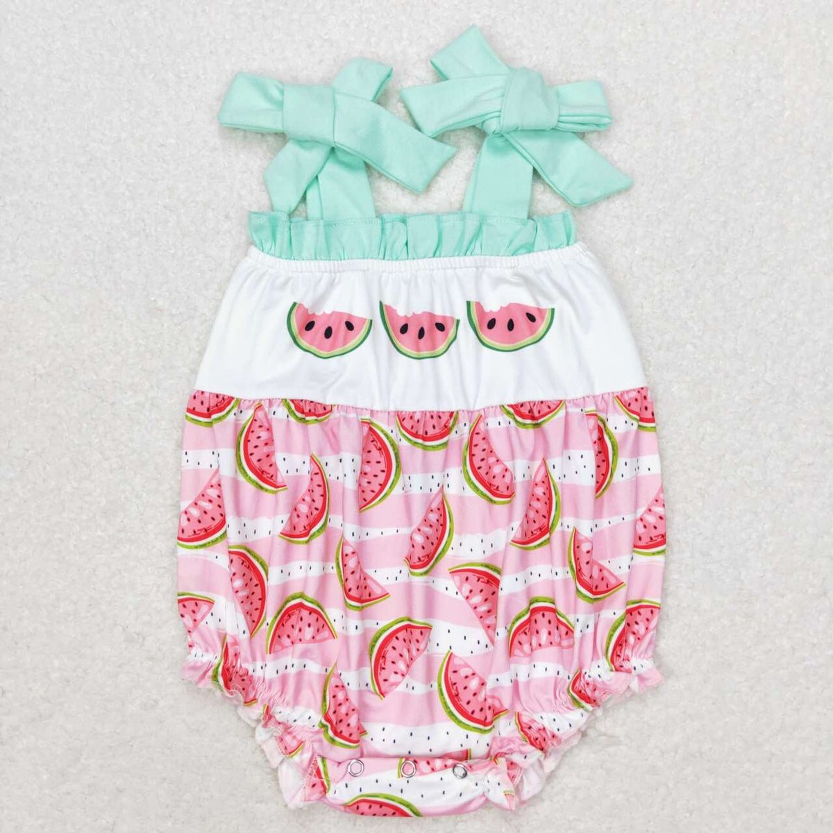 SR1157 Watermelon pink cyan sleeveless girls romper