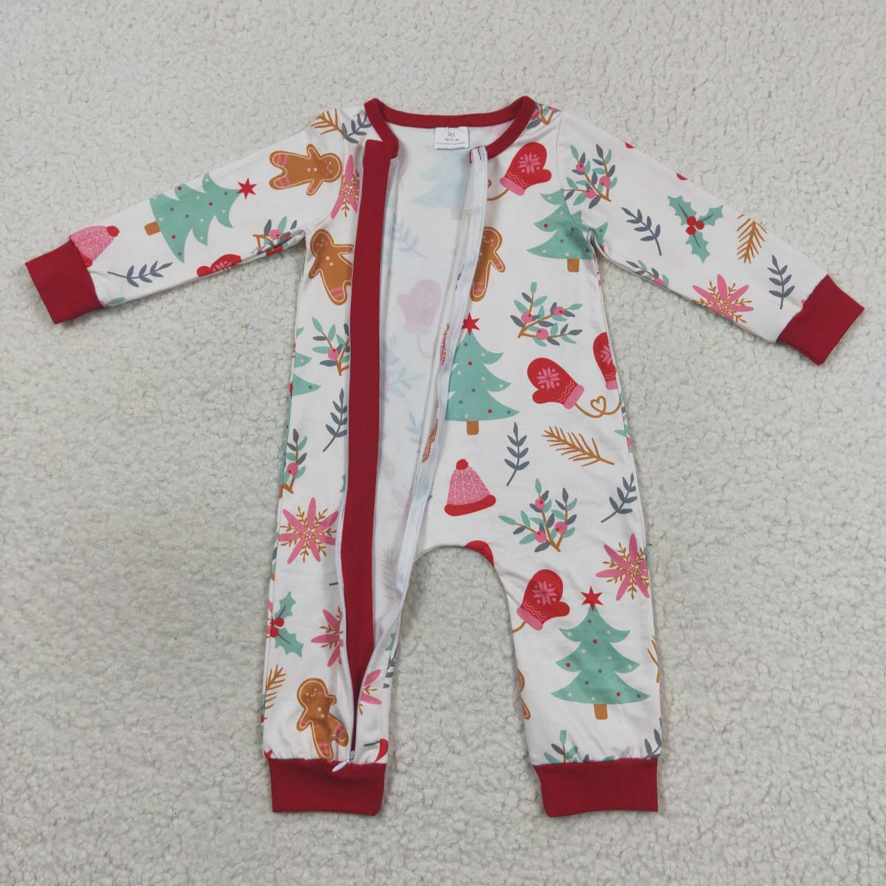 LR0522 Christmas tree gingerbread man long sleeve kids romper