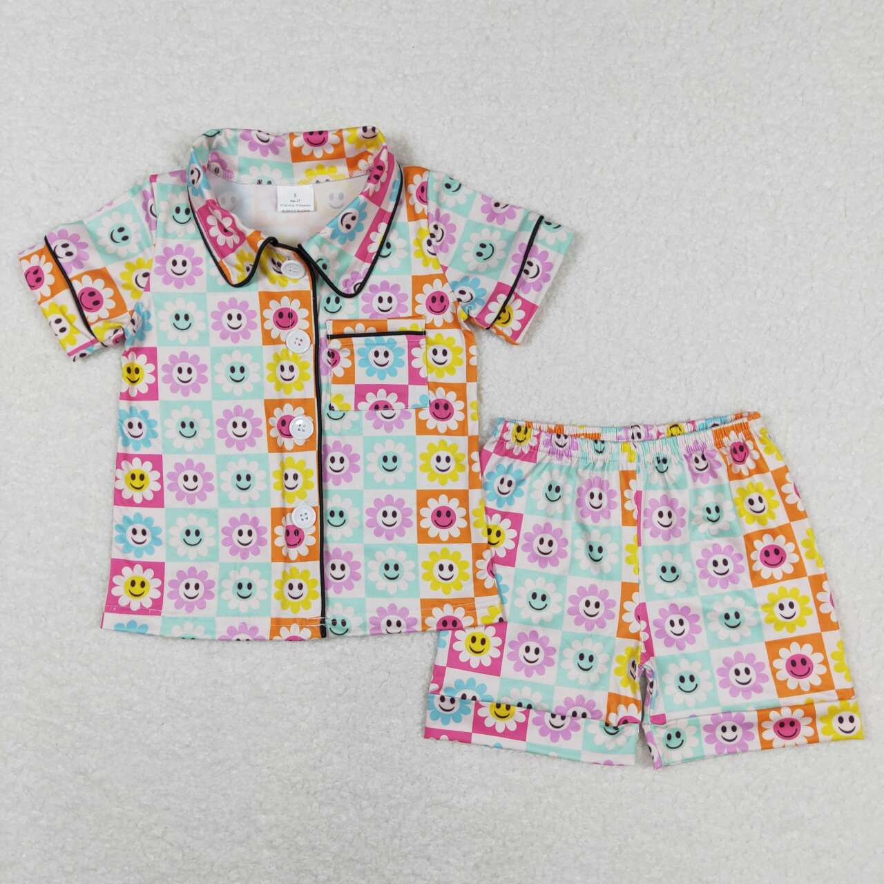 GSSO0381 Colorful smile flowers short sleeve shorts girls pajamas