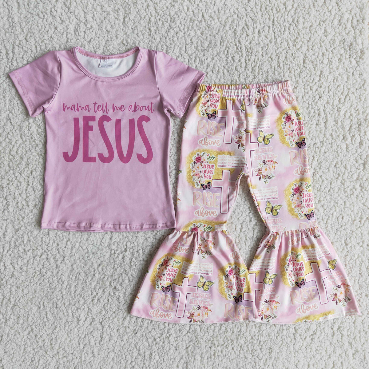 D10-4 Jesus Pink Short Sleeve Kids Set
