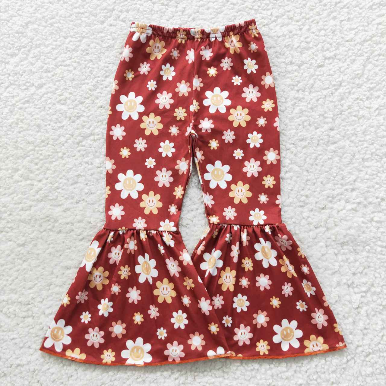 P0206 Smile Flowers Wine Red Girls Pants