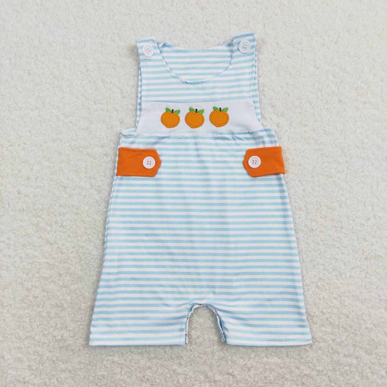 SR0738 Embroidery Orange fruits blue striped sleeveless boys romper