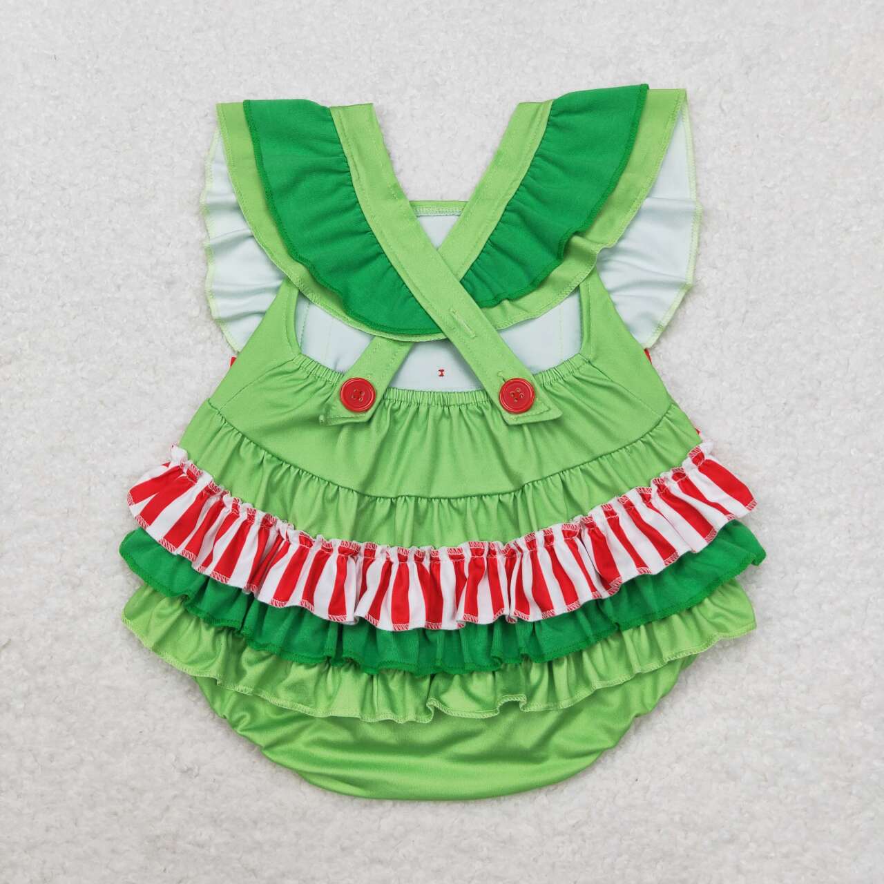 SR1912 Christmas heart green flutter sleeve girls romper