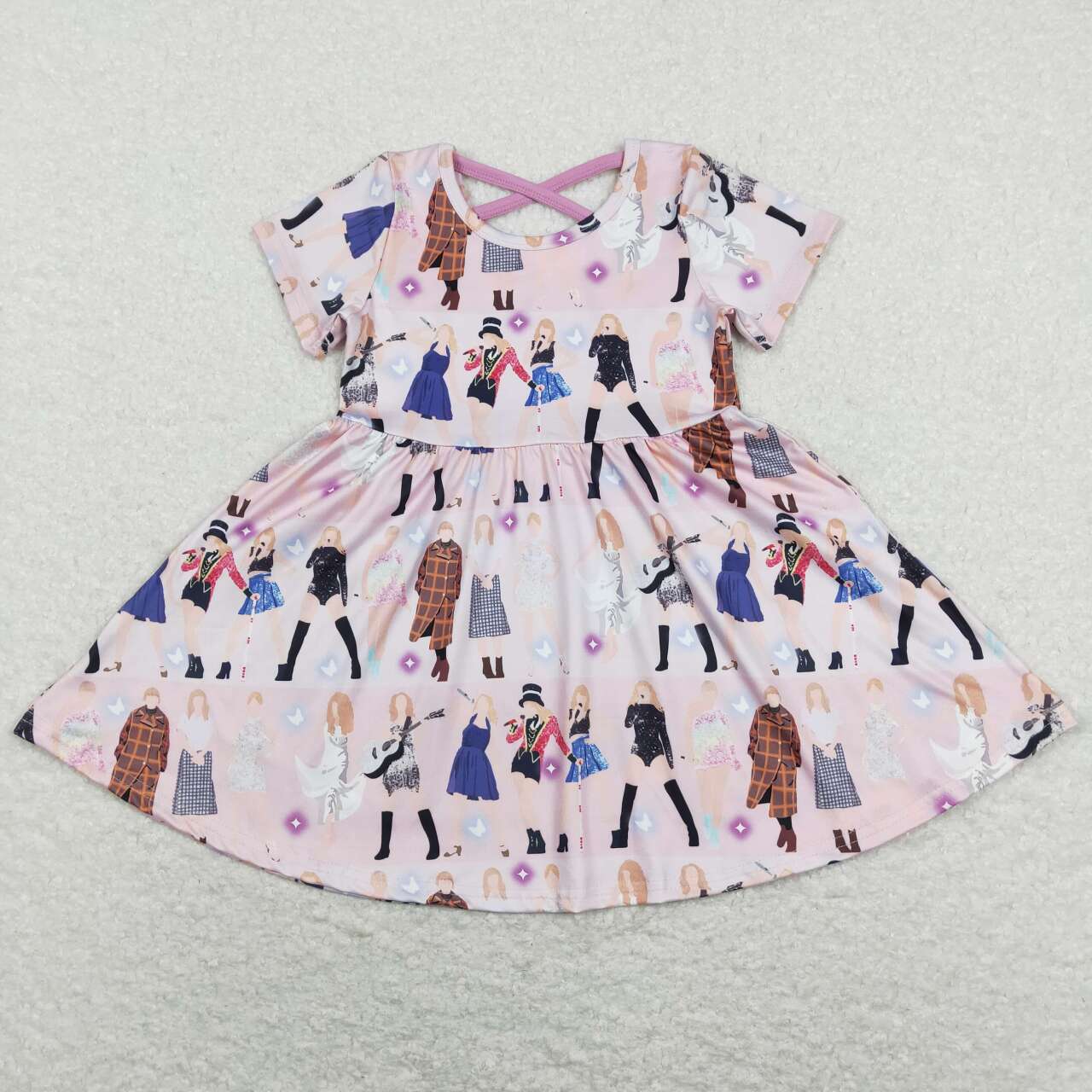 GSD0711 Country Singer Pink Short Sleeve Girls Dress