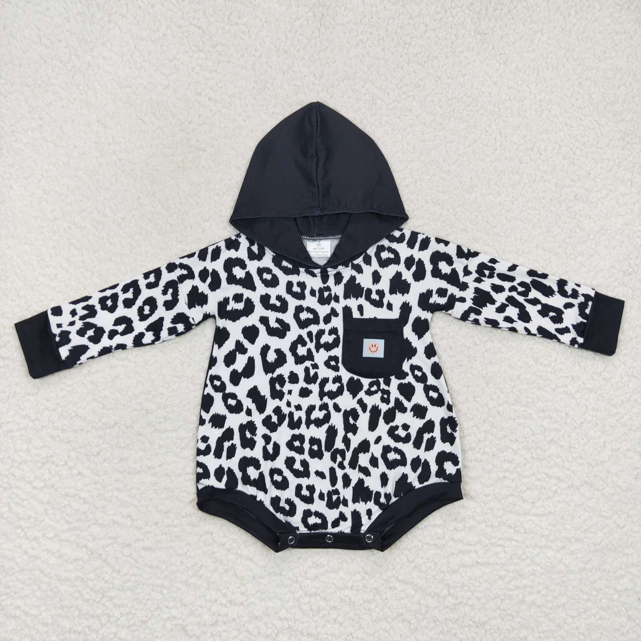 LR0595 Smile cow print long sleeve hoodie kids romper