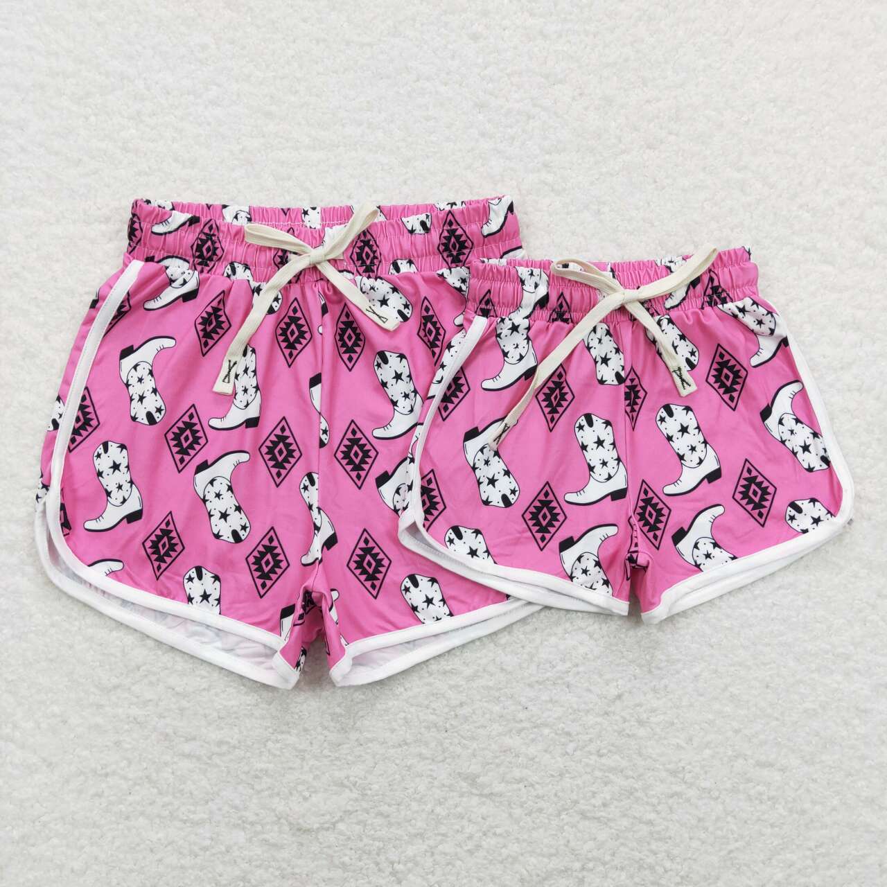 SS0126 Western Aztec boot hot pink kids shorts