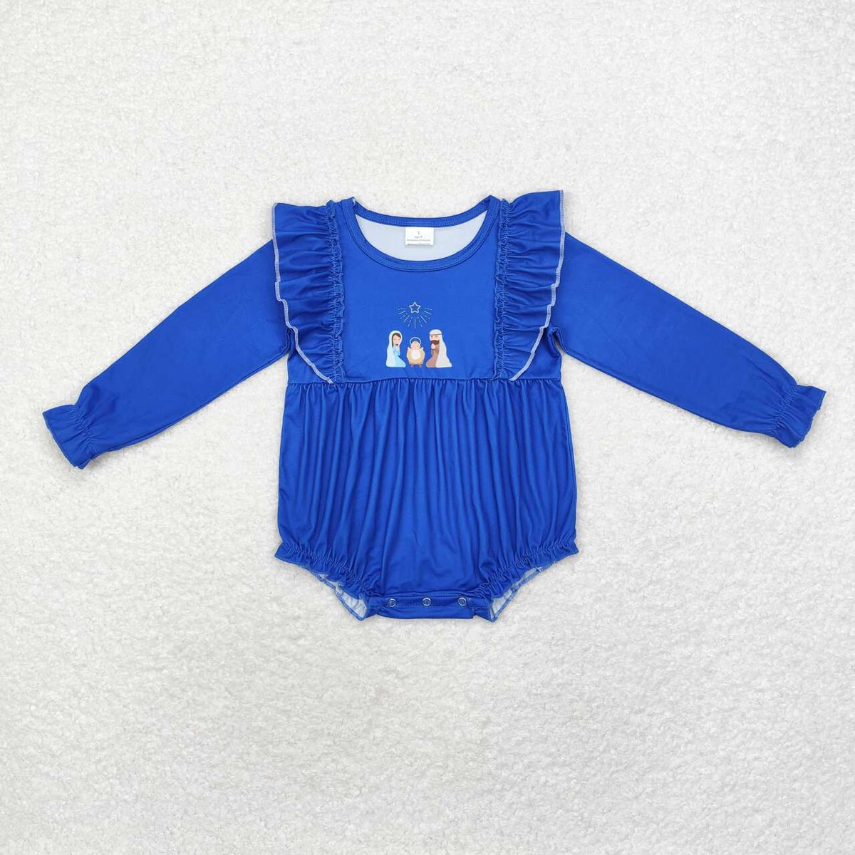 LR1473 The Nativity Story navy blue long sleeve girls romper