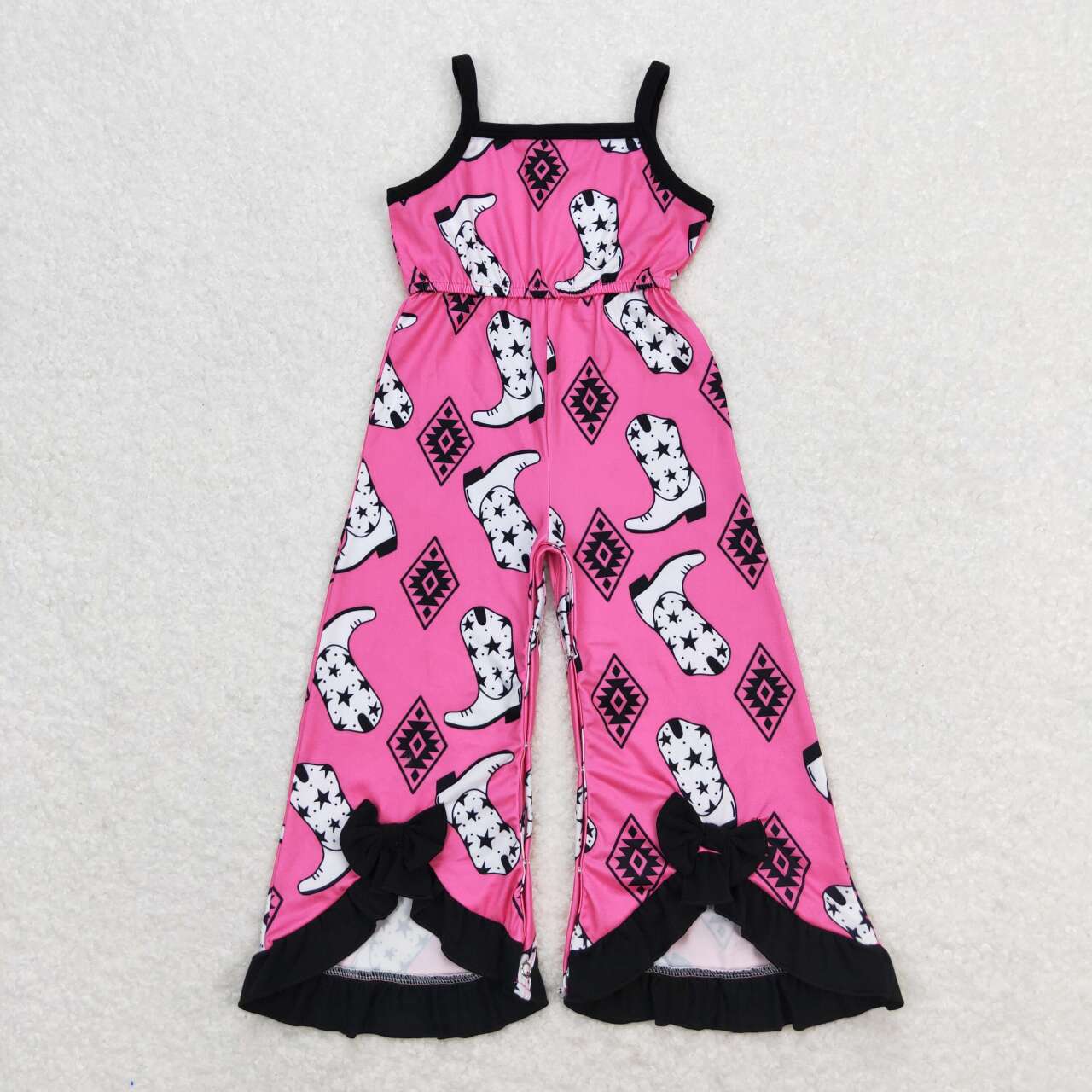 SR1238 Western Aztec boots hot pink sleeveless girls jumpsuits