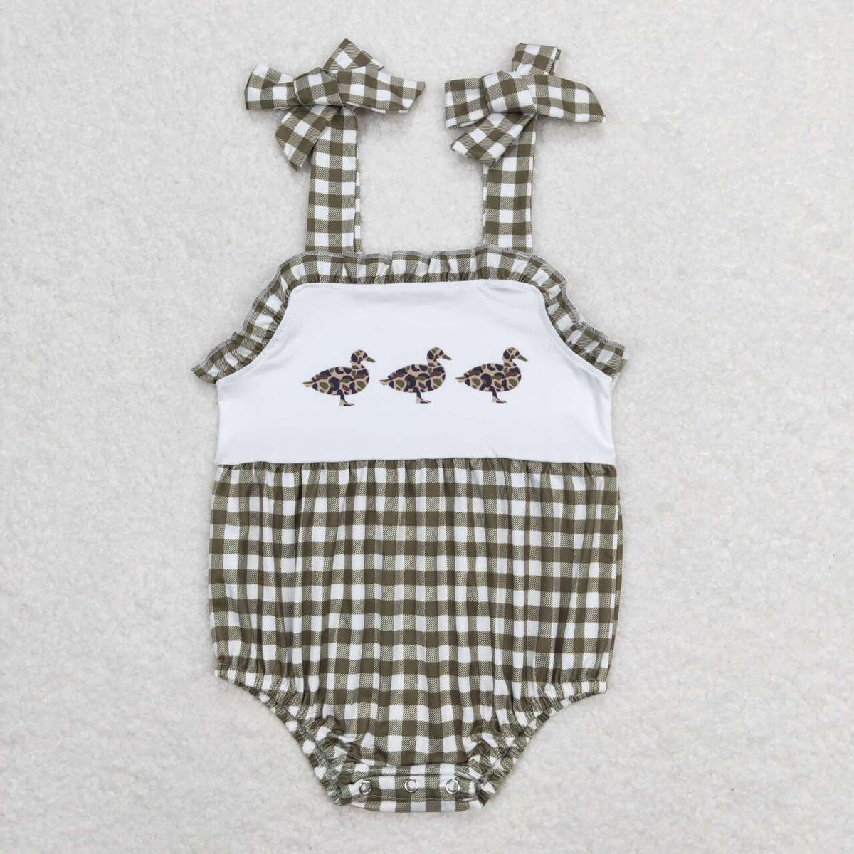 SR1168 Mallard green checkered girls romper