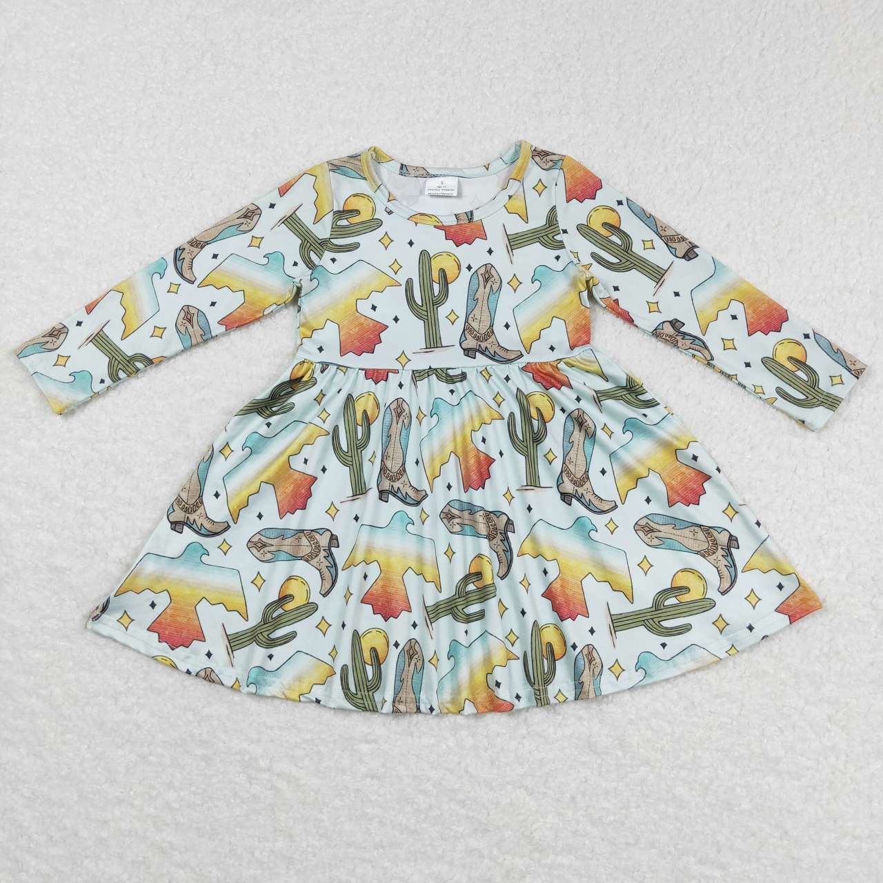 GLD0349 Western eagle cactus boot long sleeve girls dress