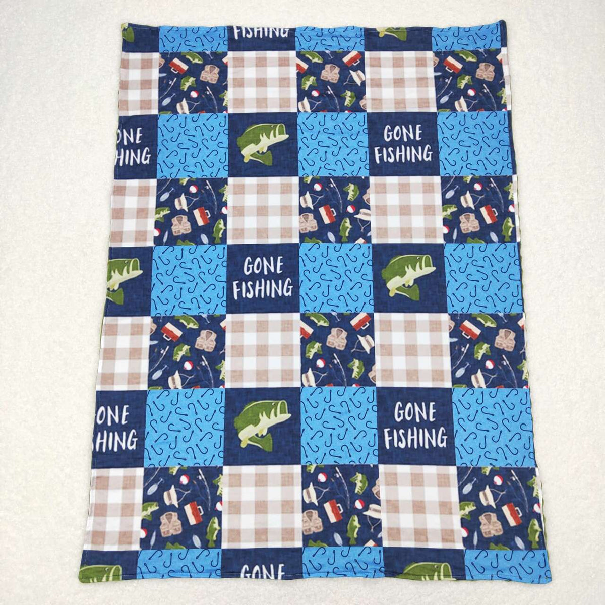 BL0097 Gone fishing green baby blanket