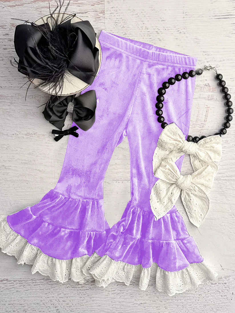 preorder P0722 purple velvet ruffles lace girls pants