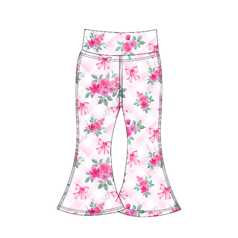 preorder P0772 yoga hot pink bows flowers girls pants