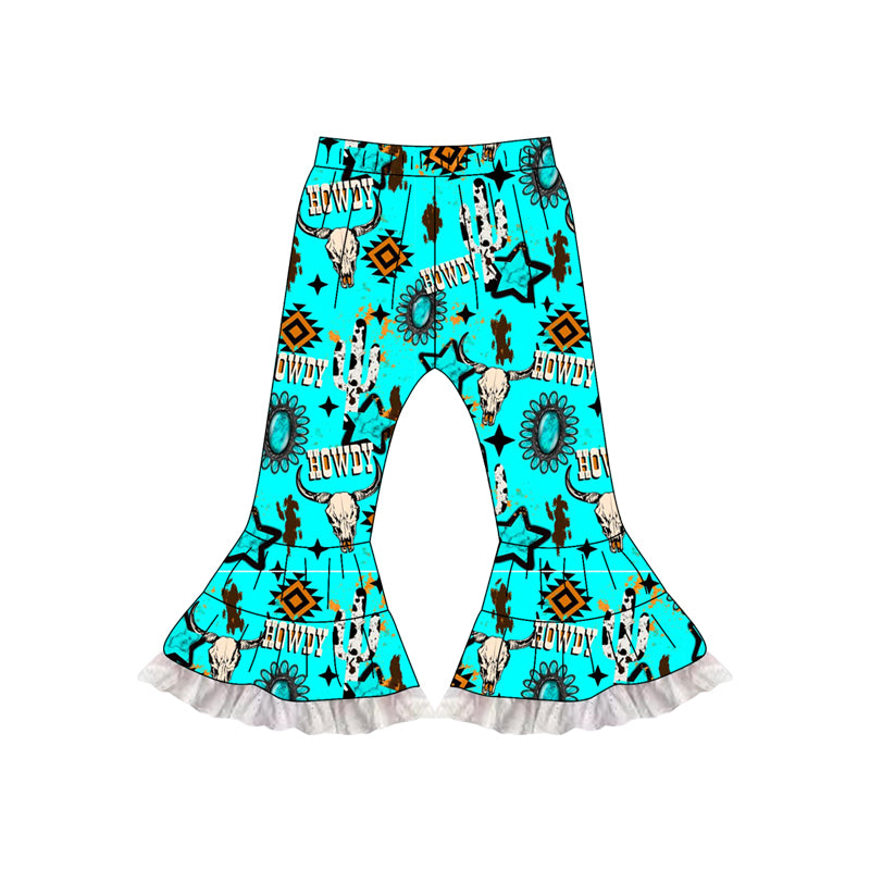 preorder P0782 Western cow howdy cow turquoise blue girls pants