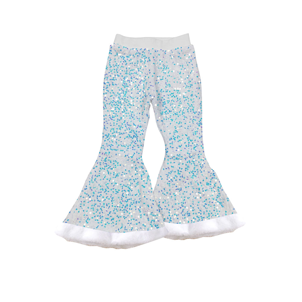 preorder P0793 white sequin fur girls pants