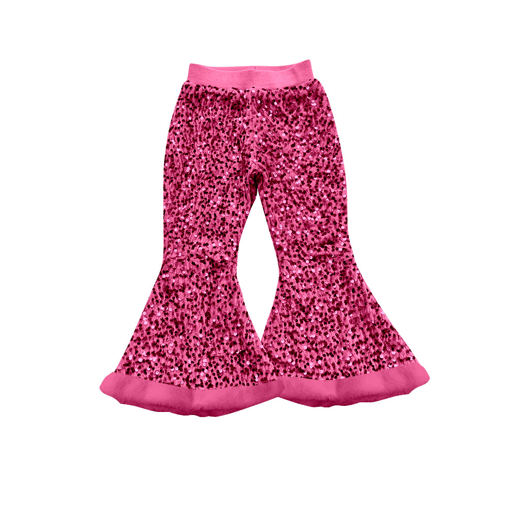 preorder P0795 hot pink sequin fur girls pants