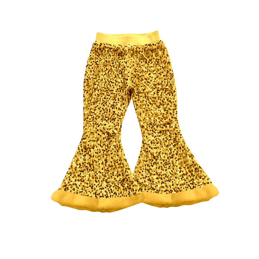 preorder P0796 yellow sequin fur girls pants