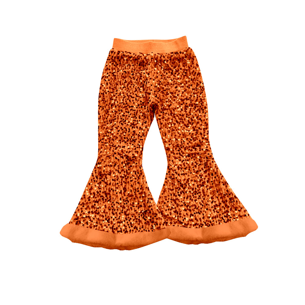 preorder P0797 orange sequin fur girls pants