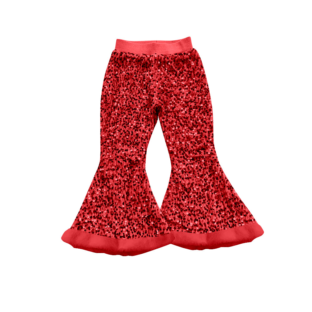 preorder P0798 red sequin fur girls pants