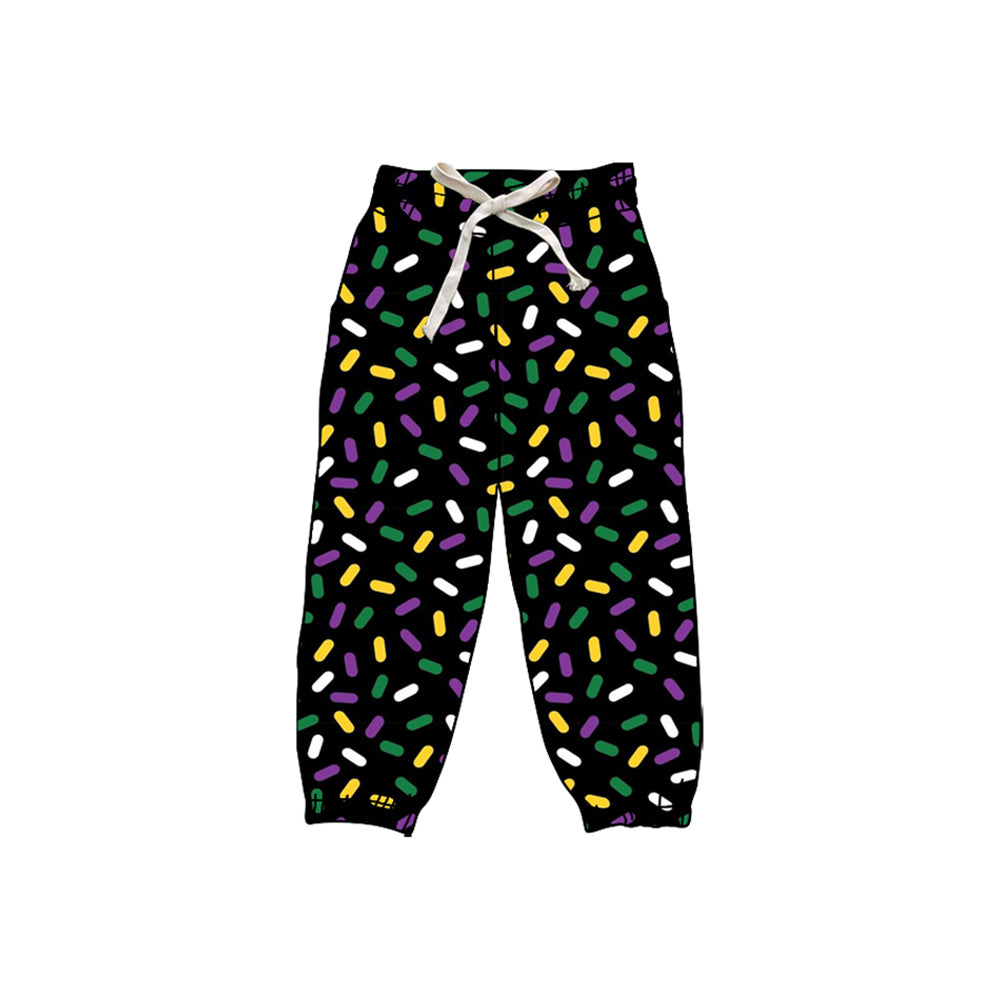 preorder P0843 Mardi Gras purple/yellow/green sprinkles print girls pants