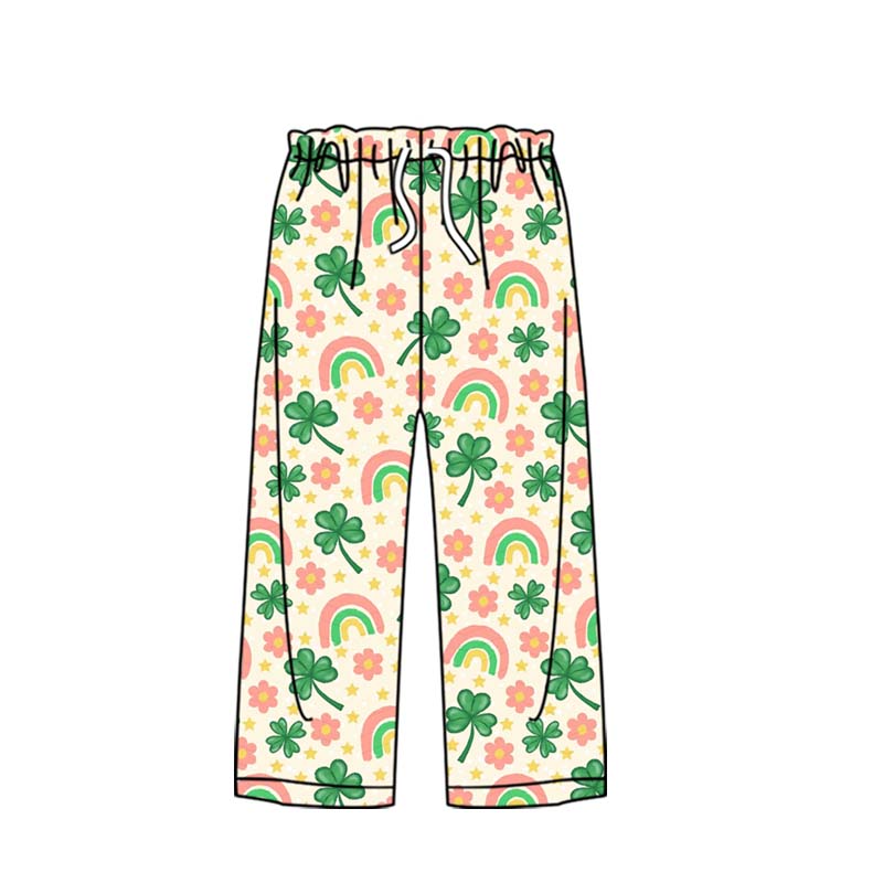 preorder P0862 St Patrick clover flowers rainbow adult woman pants