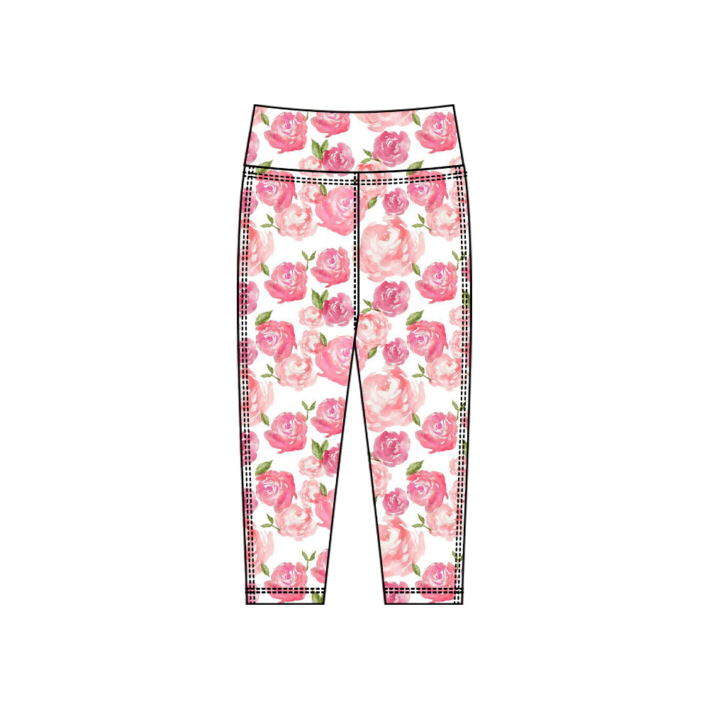 preorder P0920 yoga pink flowers rose girls pants