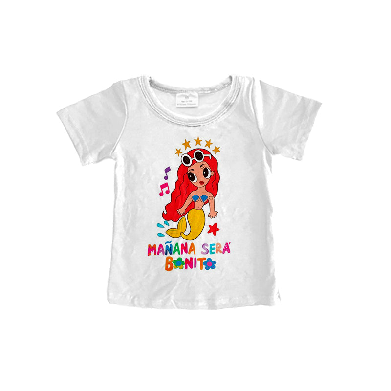 custom Cartoon Fish White Short Sleeve Girls T-shirt